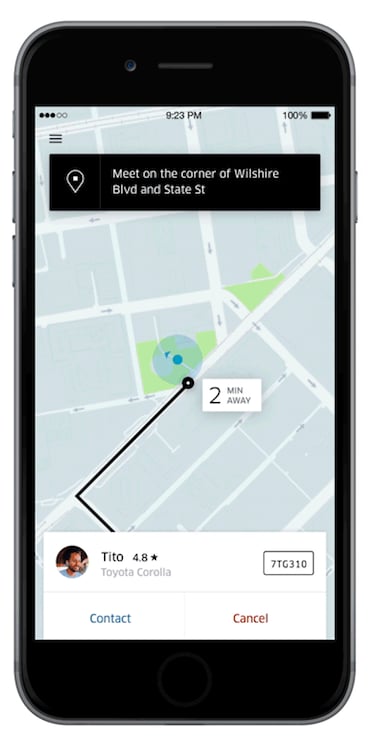 To chat with your driver, tap the Contact button.