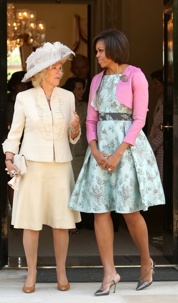 In May 2011, First Lady Michelle Obama chatted with Camilla, Duchess of Cornwall, as they left London's Winfield House.