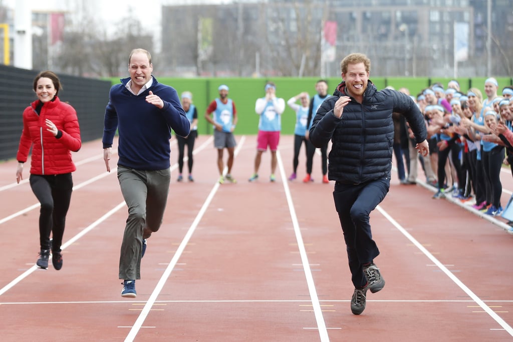 Harry, Kate Middleton, and Prince William all went head-to-head in a relay race to promote their Heads Together campaign in London in February 2017.