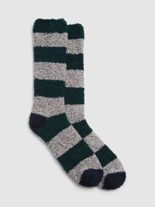 What's a Winter wardrobe without a pair of fuzzy socks ($8)? This gray-and-hunter stripe pair makes for the perfect stocking stuffer.