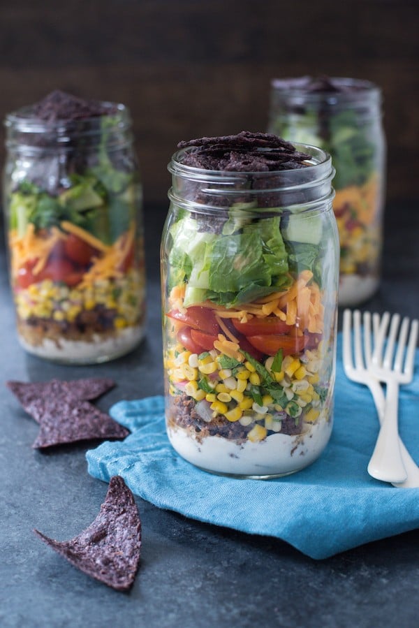 Taco Salad Jars With Green Ancho Chile Yogurt Dressing