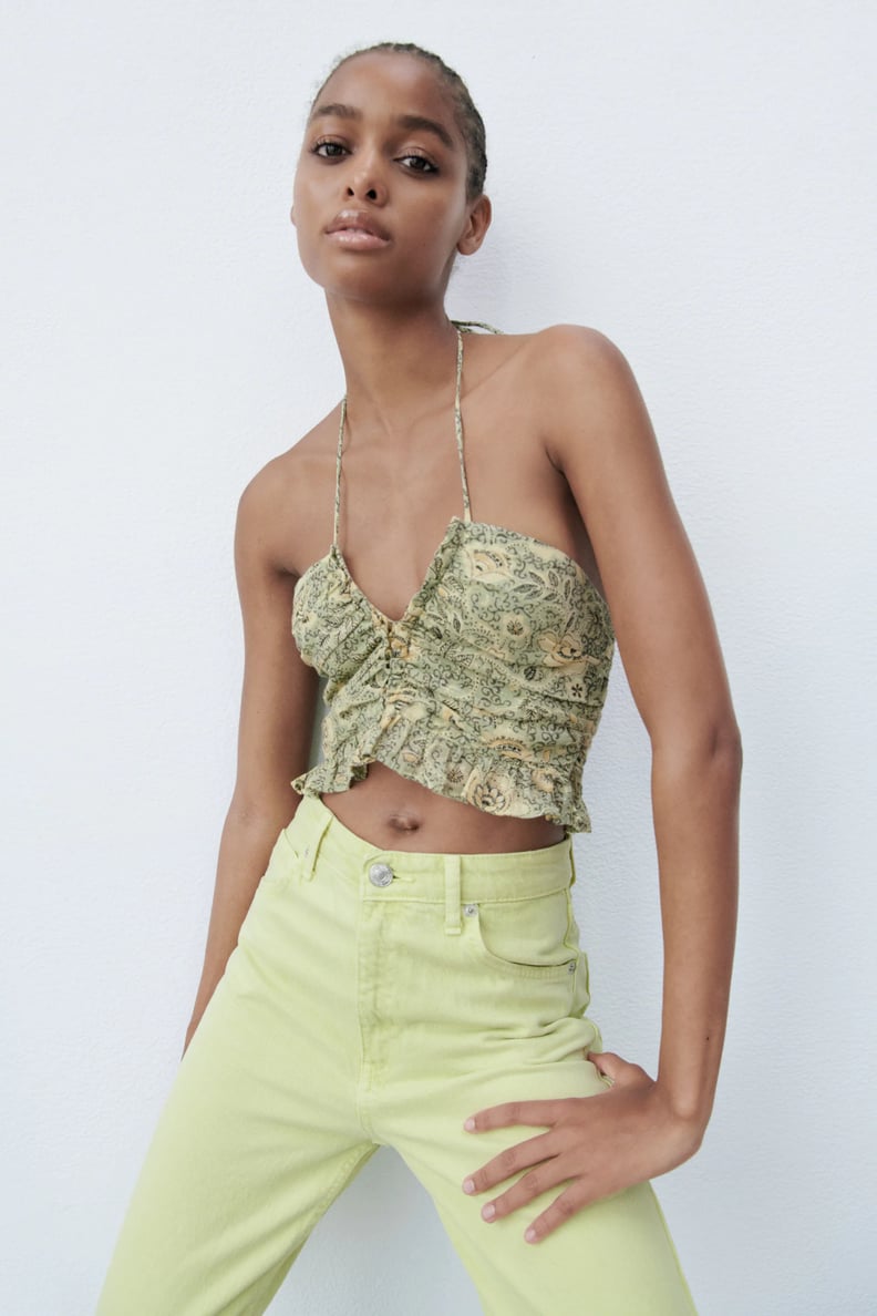 Zara, Tops, Zara Green Satin Corset Crop Top Lime Green