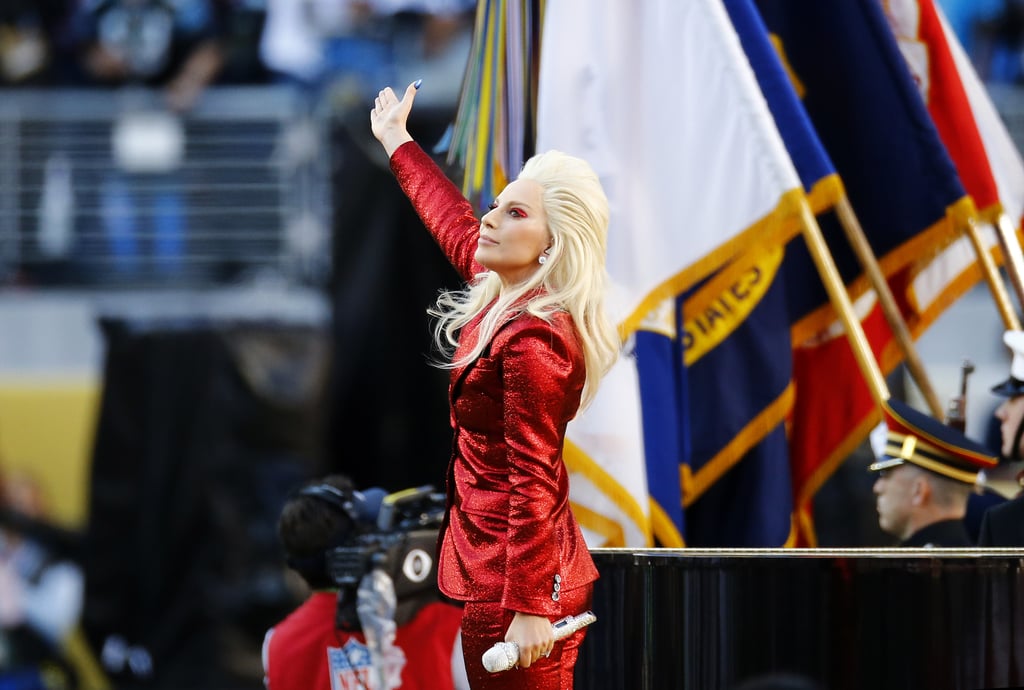 Lady Gaga's Red Gucci Suit at the Super Bowl
