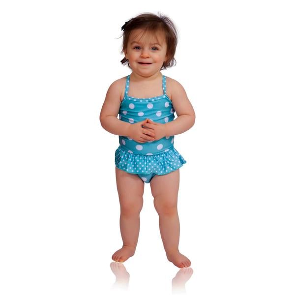 Aqua Polka Dot Swimsuit With Ruffle ($25) | Swimsuits For Girls That ...