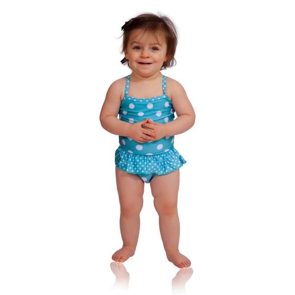Aqua Polka Dot Swimsuit With Ruffle