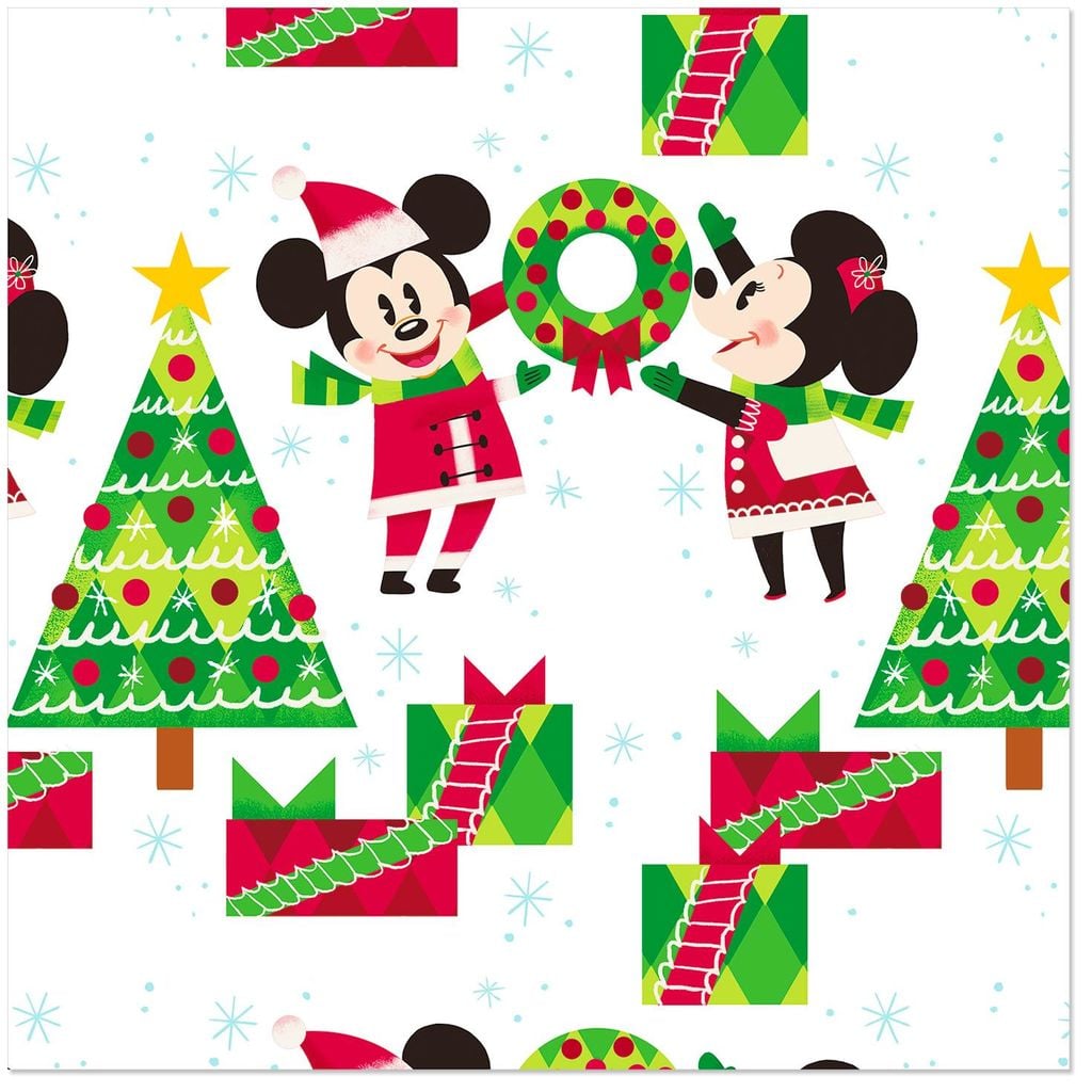 Disney Mickey and Minnie With Christmas Trees Wrapping Paper