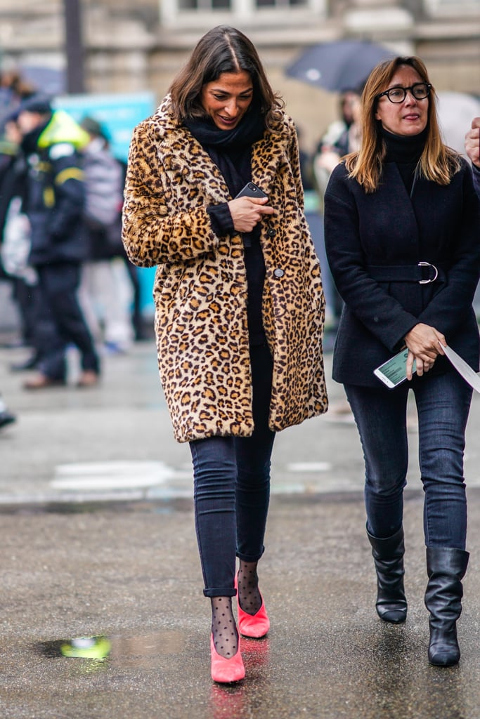 Style Your Leopard-Print Coat With: A Black Turtleneck, Jeans, and Pumps With Sheer Socks