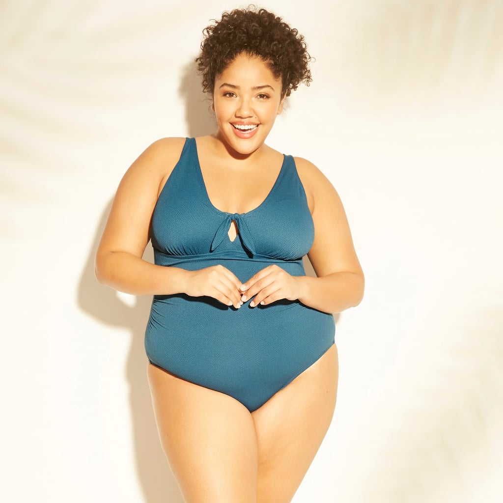 Plus-Size Textured Tie Front One-Piece Swimsuit
