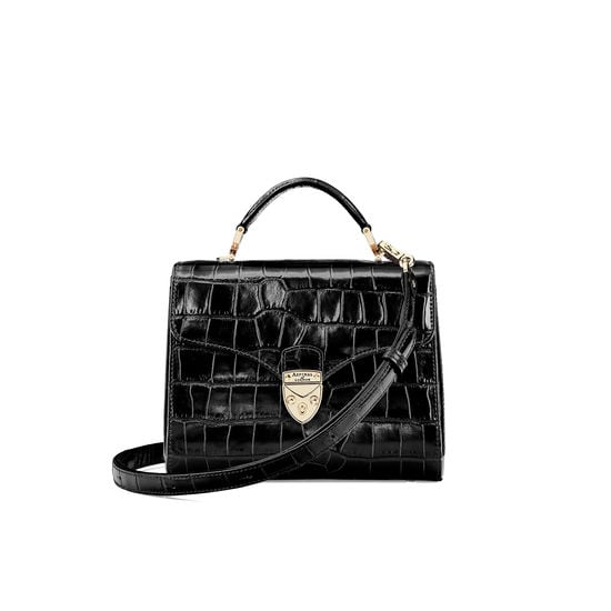 Aspinal of London Midi Mayfair Bag in Deep Shine Black Croc