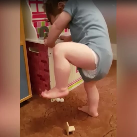 Toddler Tries to Sit on Dollhouse Chair