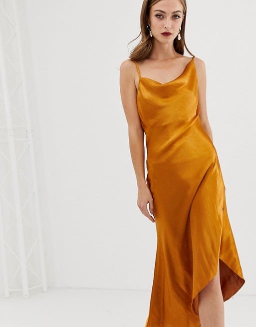 ASOS Design Midi Slip Dress in High-Shine Satin