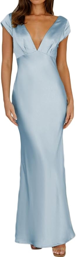 Halfisland V Neck Cap Sleeve Backless Dress