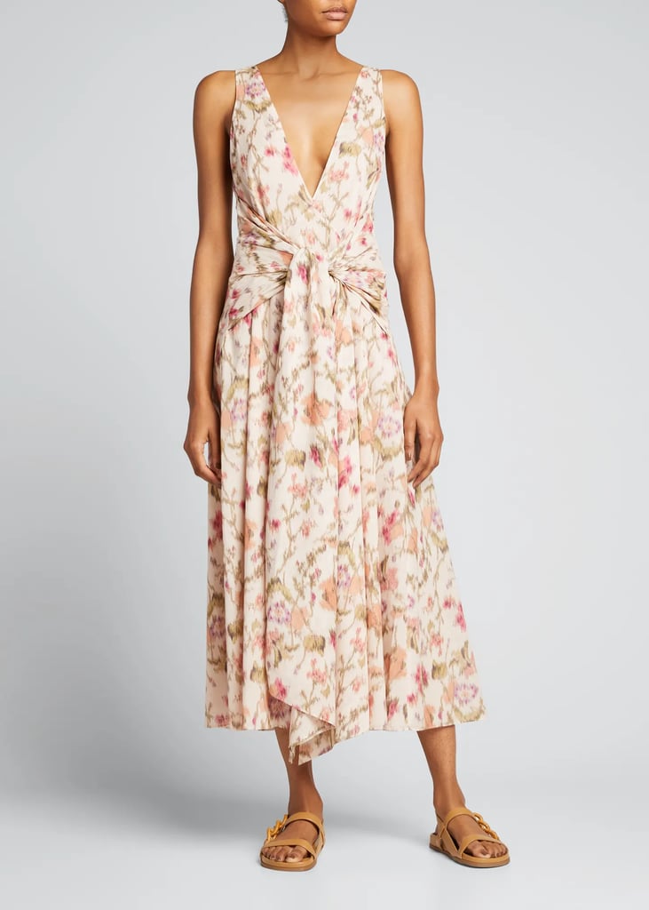 Rebecca Taylor Tie-Front Floral Midi Dress