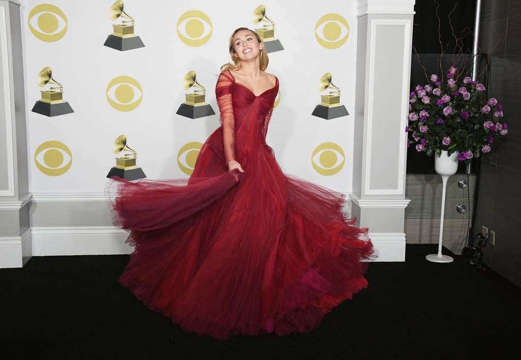 Miley Cyrus Wearing Red Gown at Grammys 2018