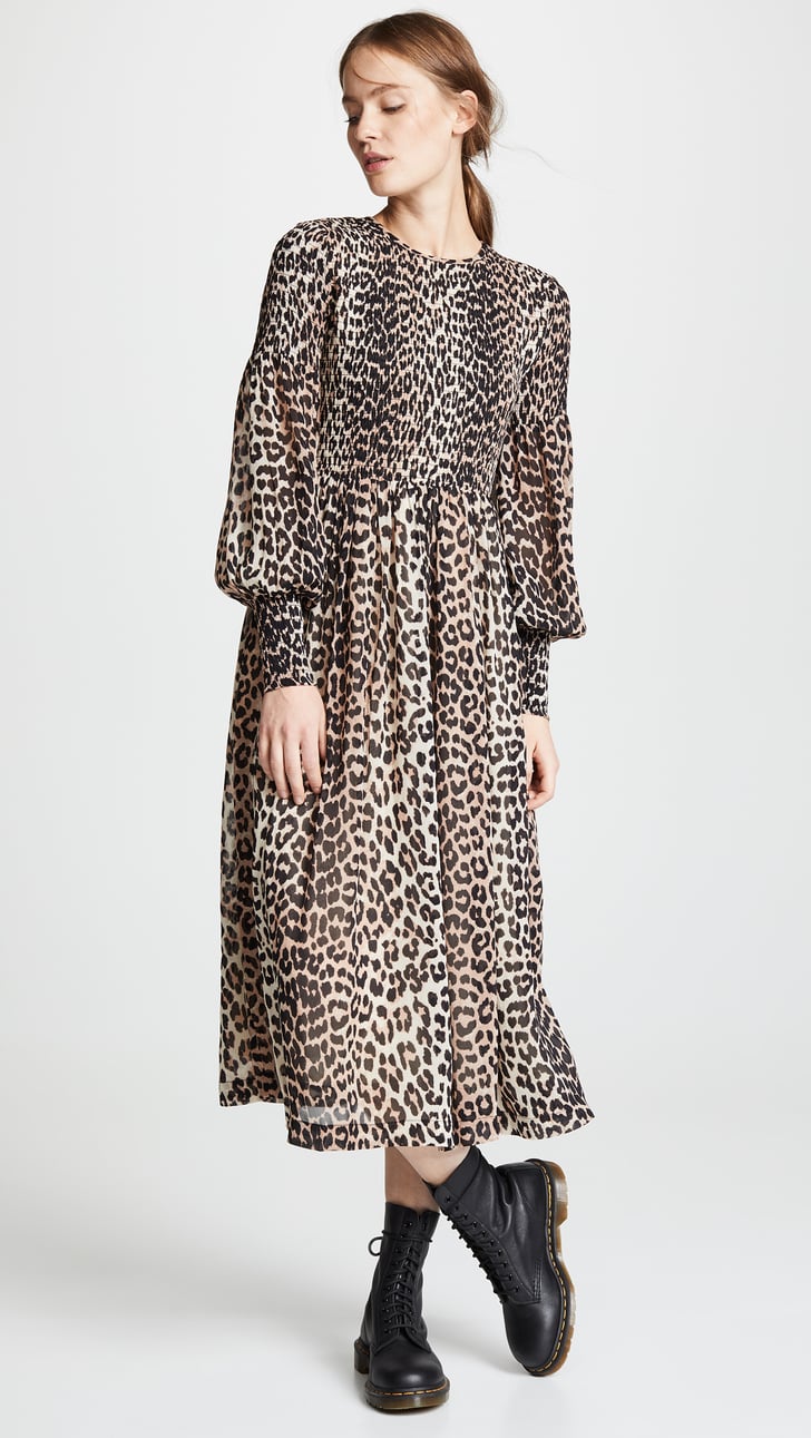 ganni printed georgette dress