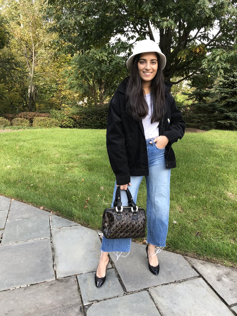 How I felt: You can usually find me in a pair of jeans and a tee throughout the year, give or take a jacket, so this outfit wasn't that much of a stretch for me. The suede jacket and sherpa bucket hat was a effortless way to give my look a Fall spin. The addition of my kitten heels made my outfit a little less casual.