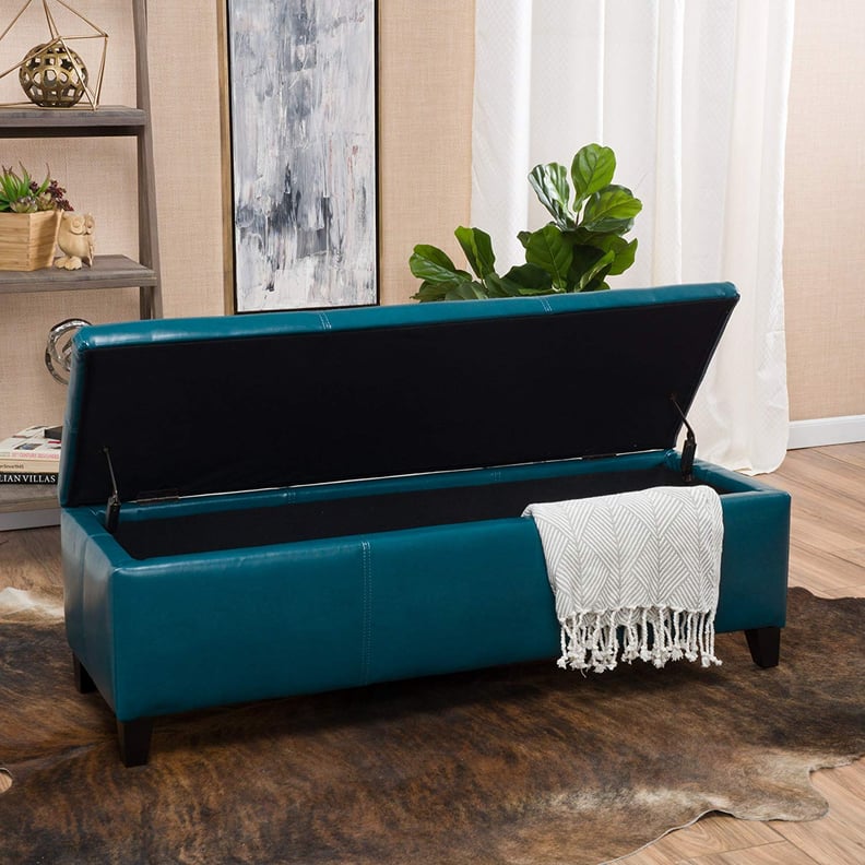 Christopher Knight Home Living Skyler Teal Leather Storage Ottoman