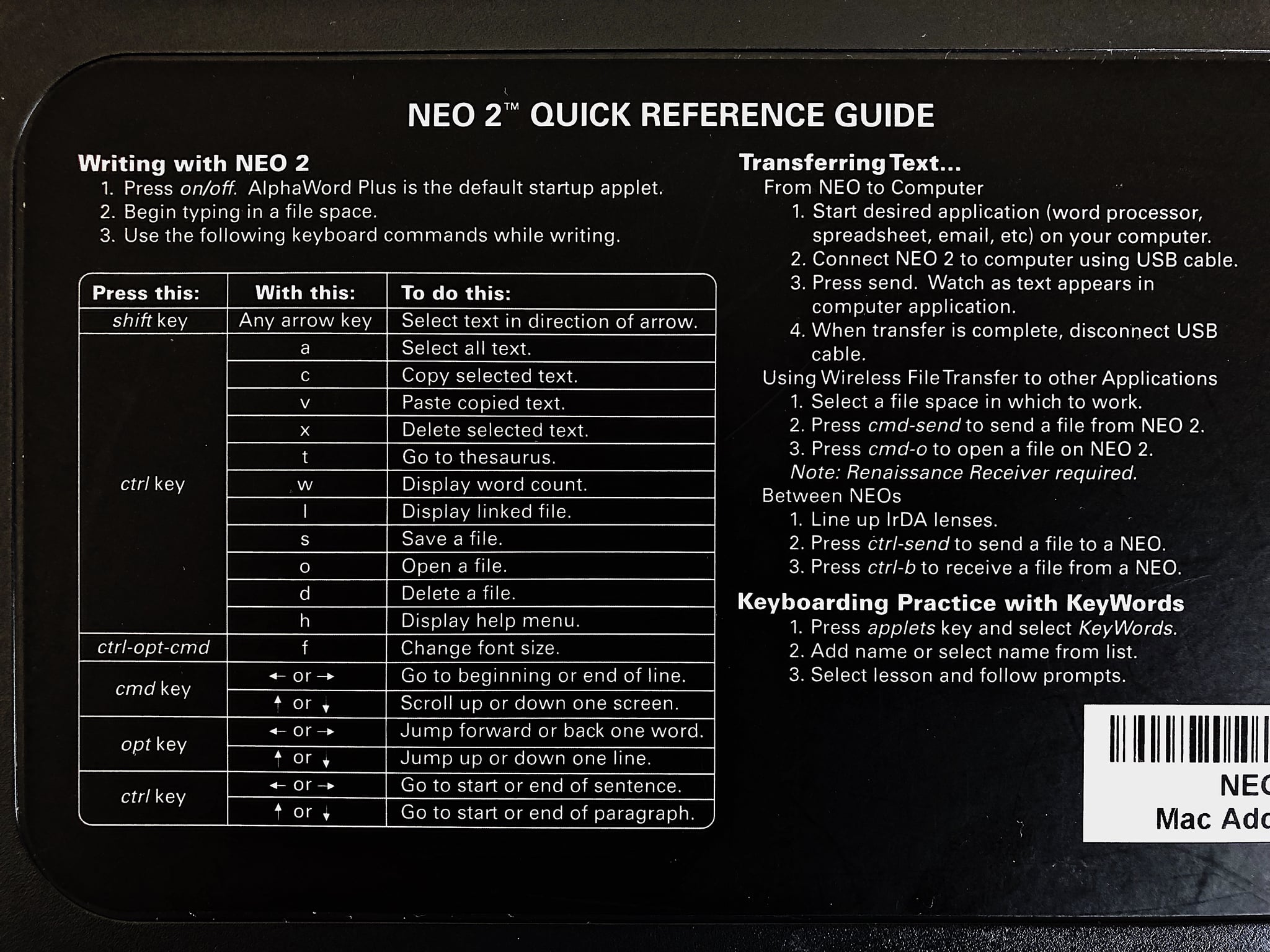 AlphaSmart Commands