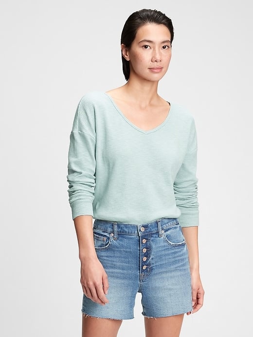 Gap Cosy Waffle-Knit V-Neck T-Shirt