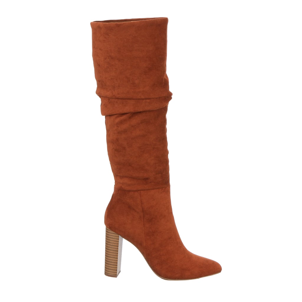Scoop Penny Microsuede High Stacked Heel Slouch Boot