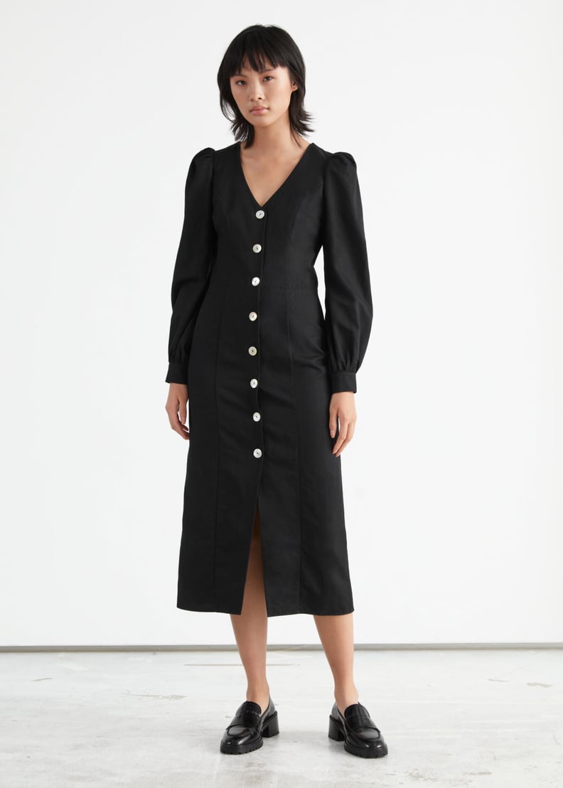 & Other Stories Buttoned Puff Sleeve Midi Dress