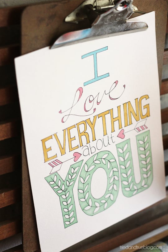 I Love Everything About You Valentine's Printable
