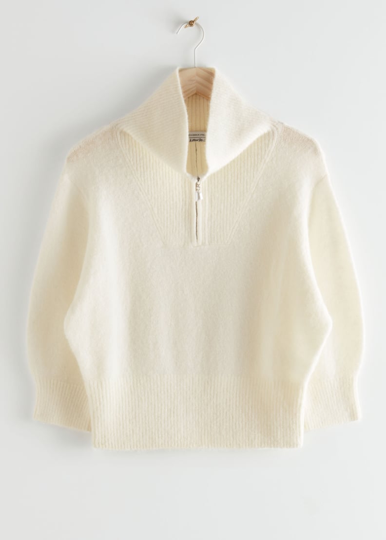 Fuzzy Zip Collar Knit Top