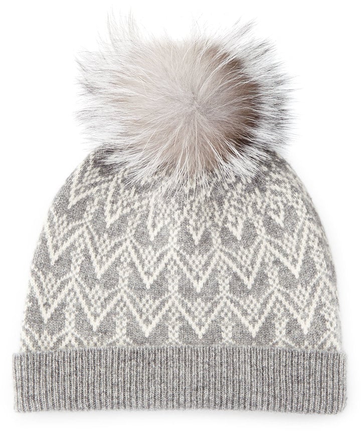 Sofia Cashmere Cashmere Fair Isle Knit Hat With Fur Pom ($115)