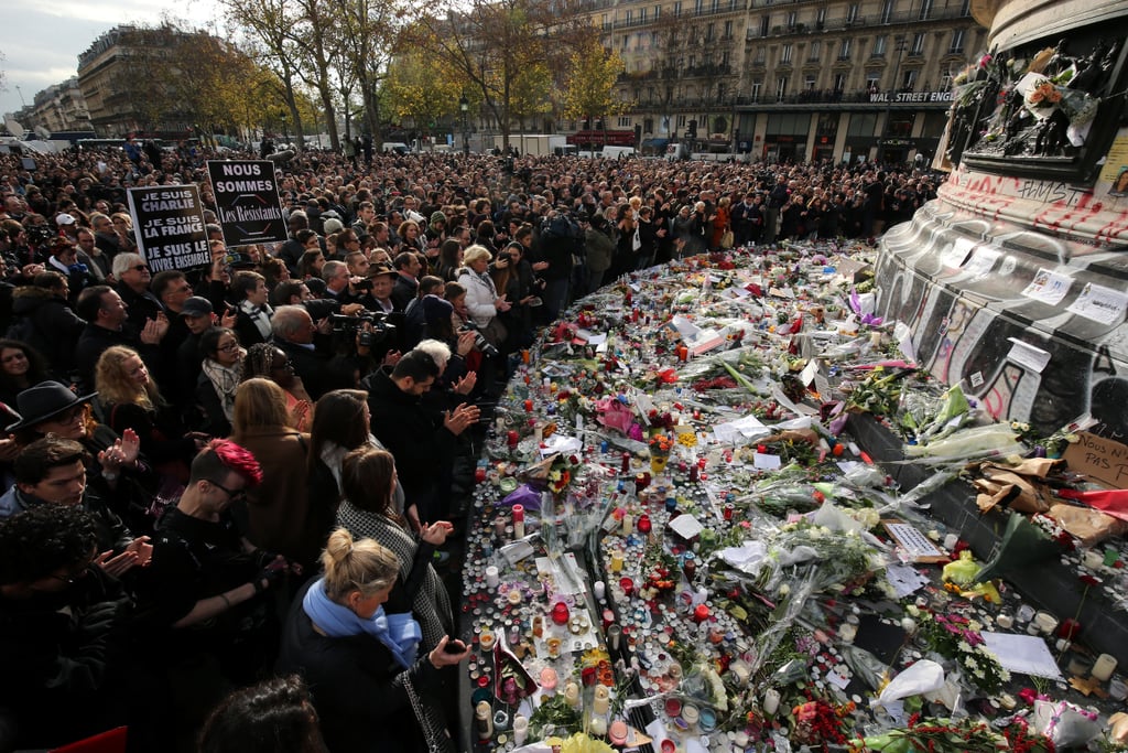 Thousands observed a minute of silence at the Place de la Republique in Paris for the victims of the terrorist attacks.
