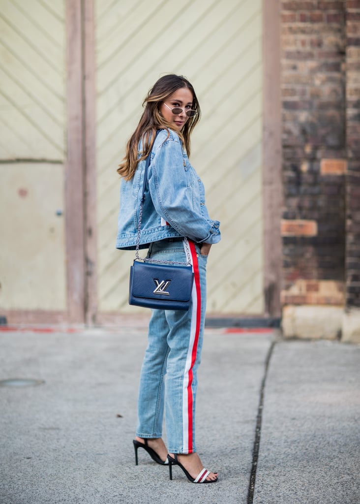 A side stripe pair, worn in a double denim combo, makes it all about the jeans.