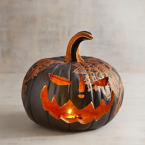 Halloween LED Light-Up Jack-o-Lantern with Lace Detail