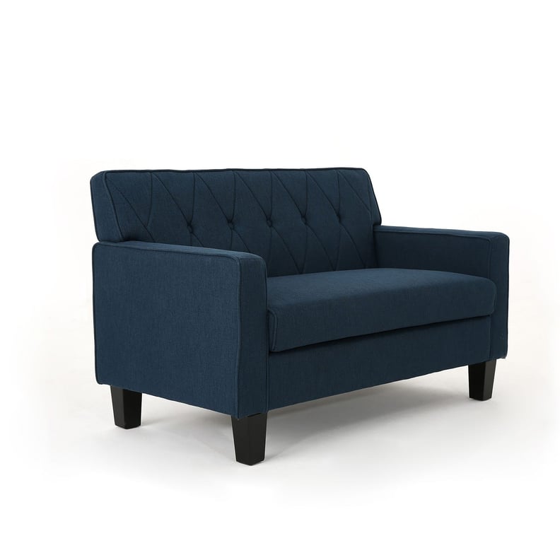 Button Stitch Navy Blue Fabric Loveseat