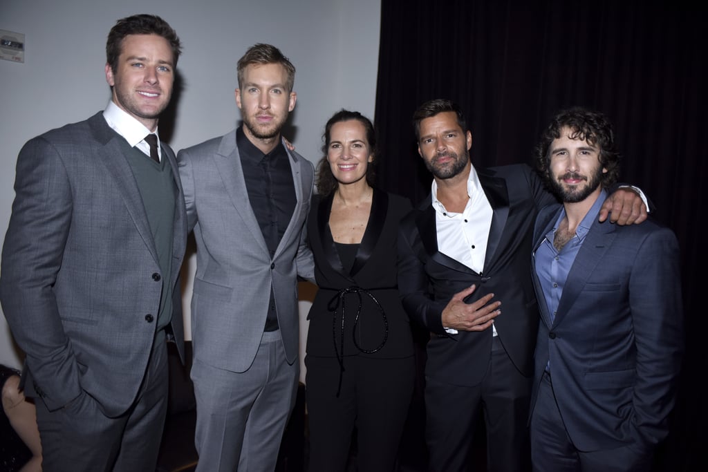 Armie Hammer, Calvin Harris, Ricky Martin, and Josh Groban posed with Armani executive Roberta Armani at the GQ bash.