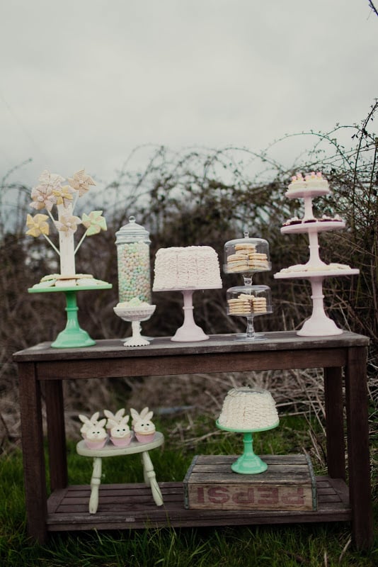 Outside, a rustic wooden backdrop created a cool contrast with the lightly colored dessert spread.
Source: Kaylee Eylander Photography via Jenny Cookies