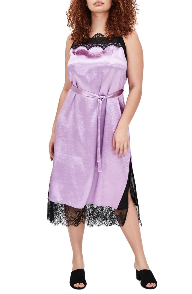 ELVI Halite Lace Trim Midi Slip Dress