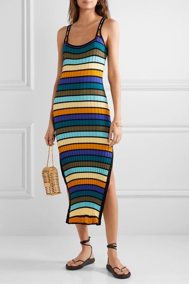 Solid & Striped Striped Ribbed-Knit Midi Dress