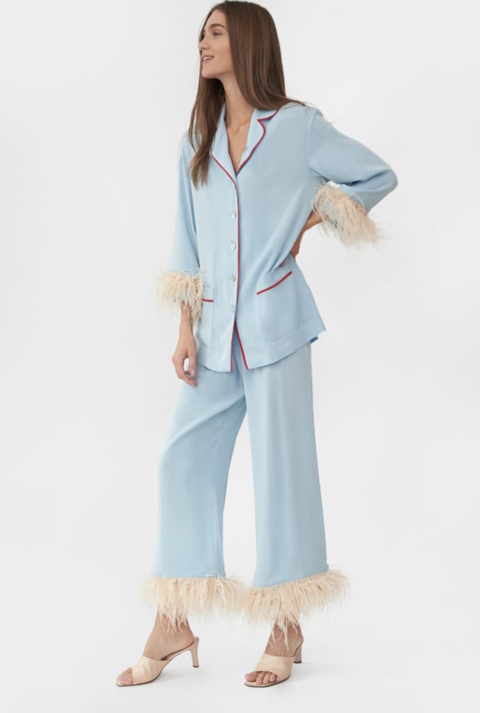 Party Pajama Set With Feathers in Blue ($224, originally $320)