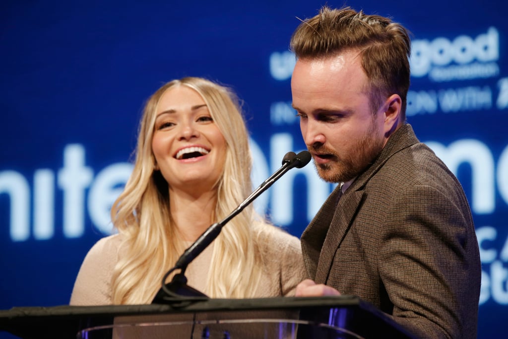 Aaron Paul amused wife Lauren Parsekian when the pair took the mic at unite4:humanity's event.