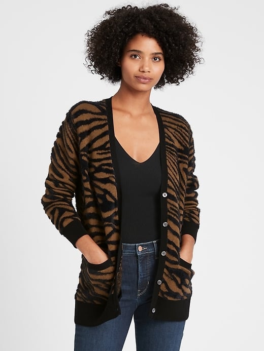 Banana Republic Fuzzy Animal Print Cardigan Sweater