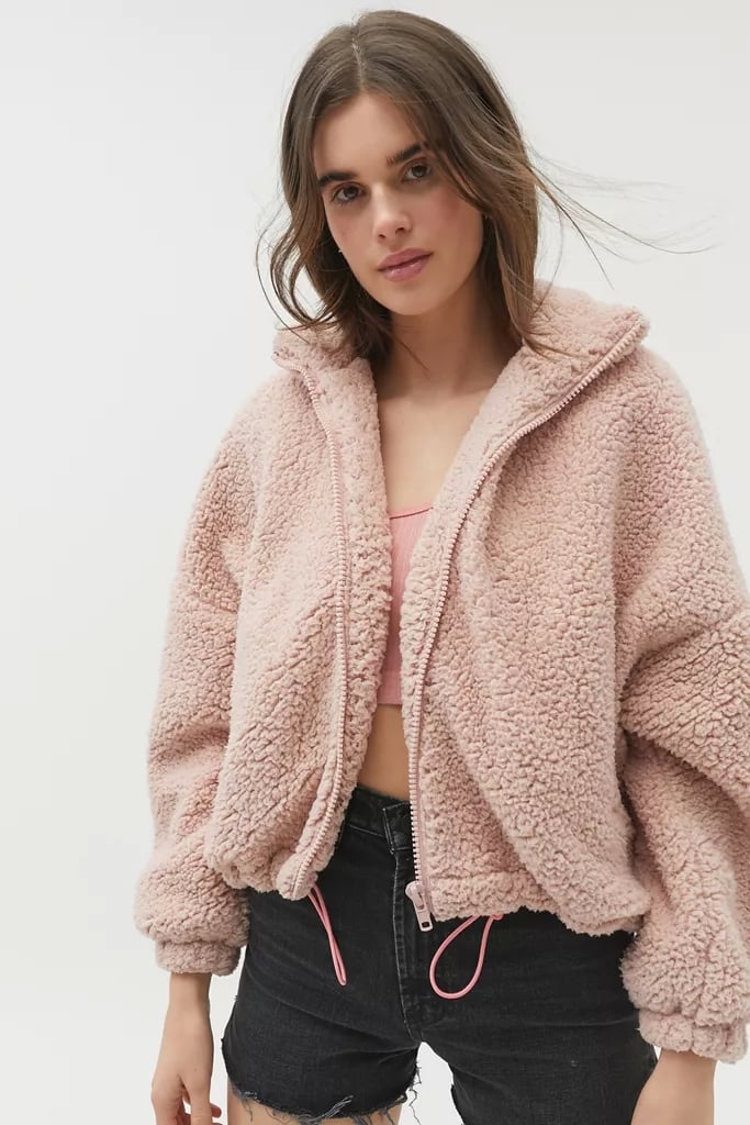 UO Willow Fuzzy Drawstring Teddy Jacket