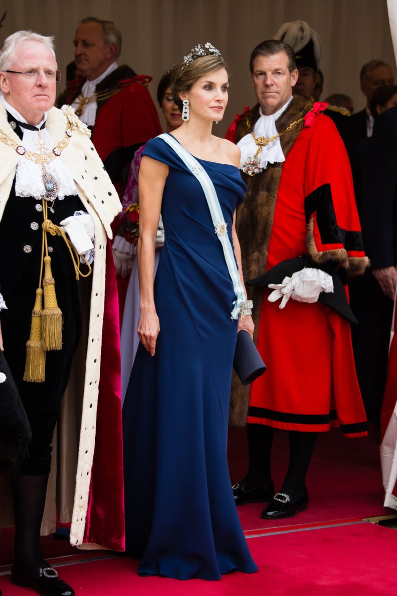 A One-Shouldered Ruched Blue Gown