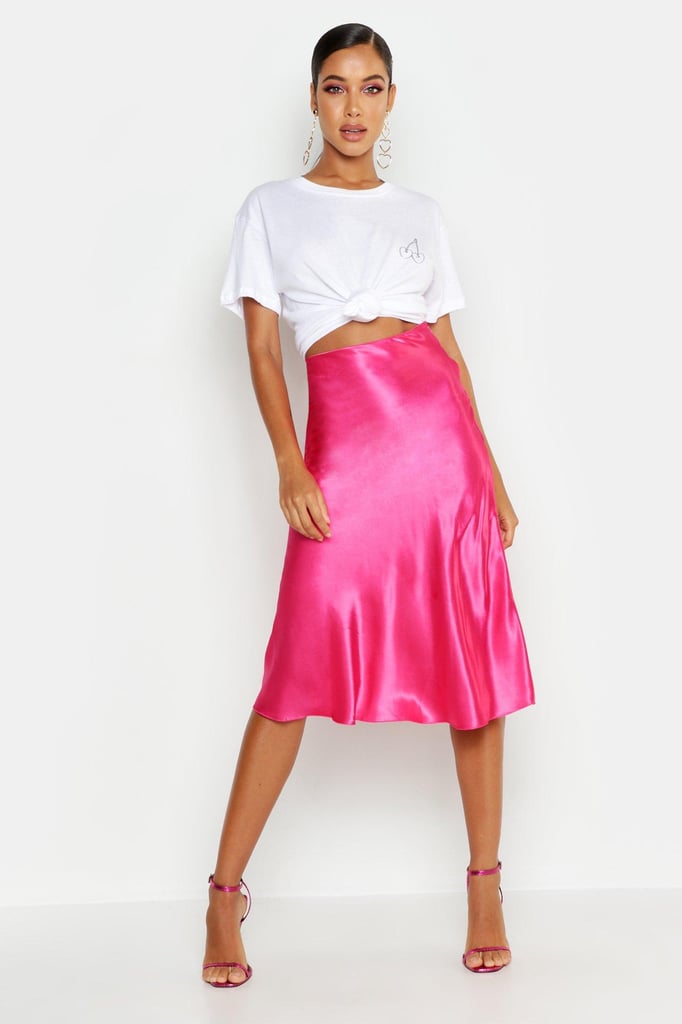 Satin Bias Cut Slip Midi Skirt