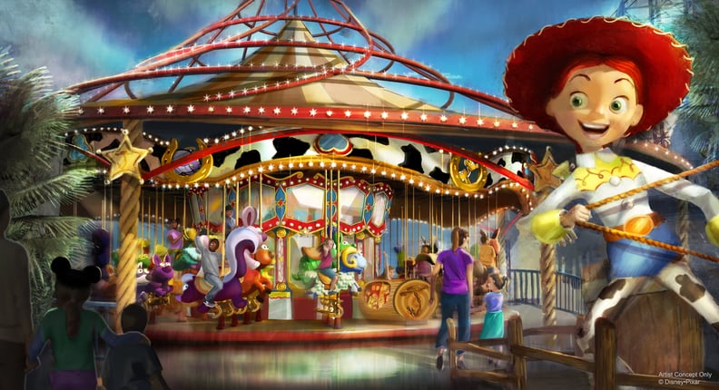 JESSIE'S CRITTER CAROUSEL AT PIXAR PIER — Jessie's Critter Carousel, a future attraction coming to Pixar Pier, is inspired by Jessie's wilderness friends featured in Woody's Roundup television show from 