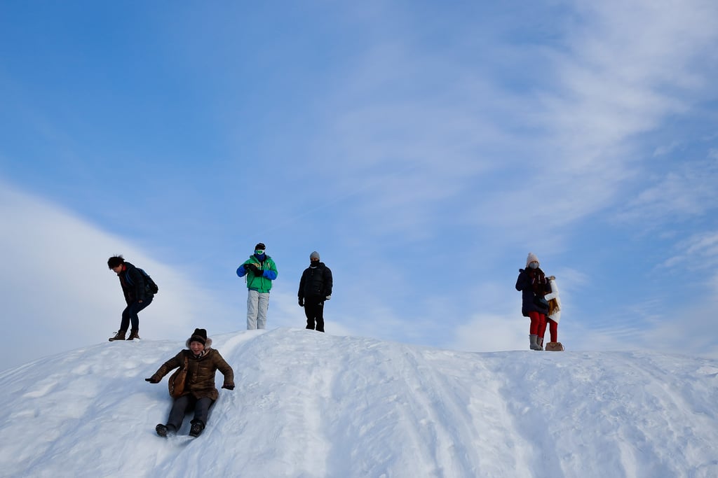 Tourists took turns sledding during the Harbin International Snow Sculpture Art Expo in China.