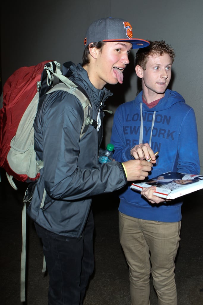 Ansel Elgort posed for fun snaps with fans at LAX on Thursday.