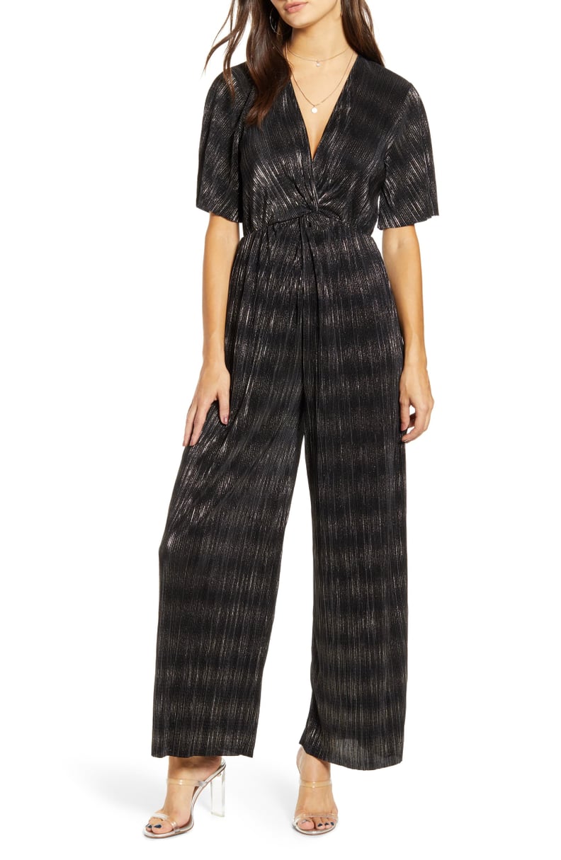 All in Favor Metallic Plissé Jumpsuit