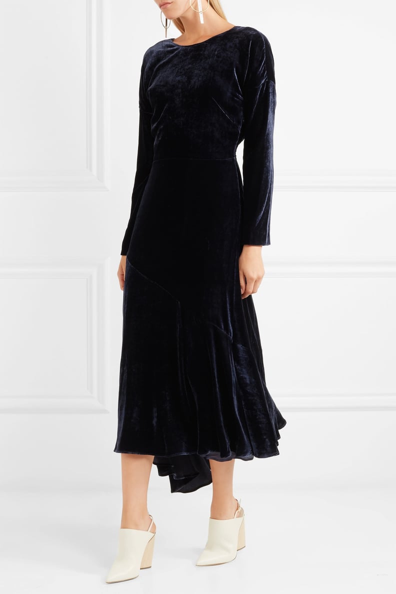 Cédric Charlier Asymmetric Velvet Midi Dress