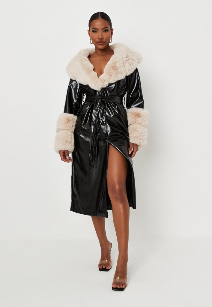 Missguided Carli Bybel X Missguided Premium Faux Fur Trim Faux Leather Trench Coat