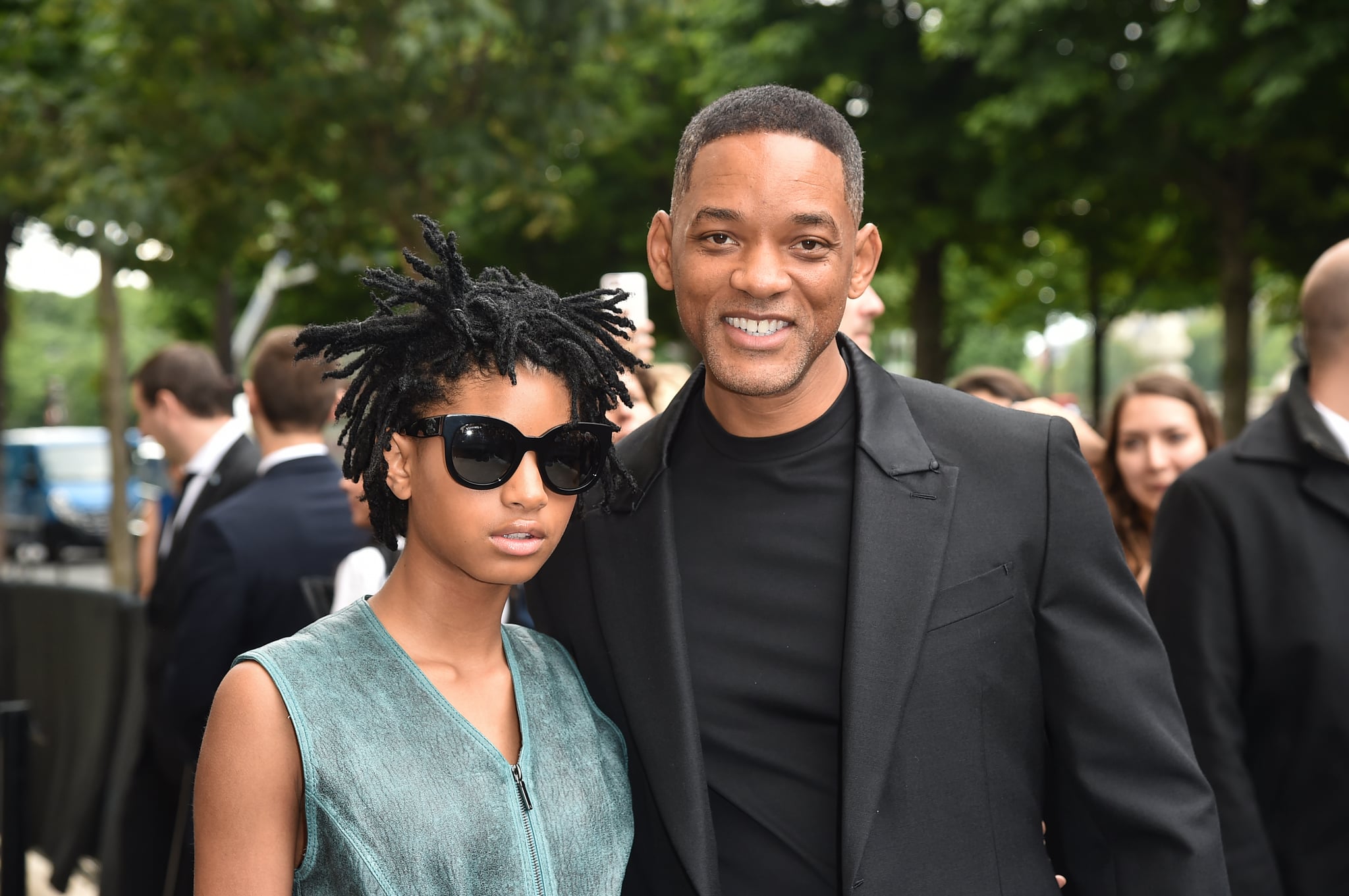 PARIS, FRANCE - JULY 05:  (L-R) Willow Smith and Will Smith are seen arriving at Chanel Fashion show during Paris Fashion Week : Haute Couture F/W 2016-2017 on July 5, 2016 in Paris, France.  (Photo by Jacopo Raule/GC Images)