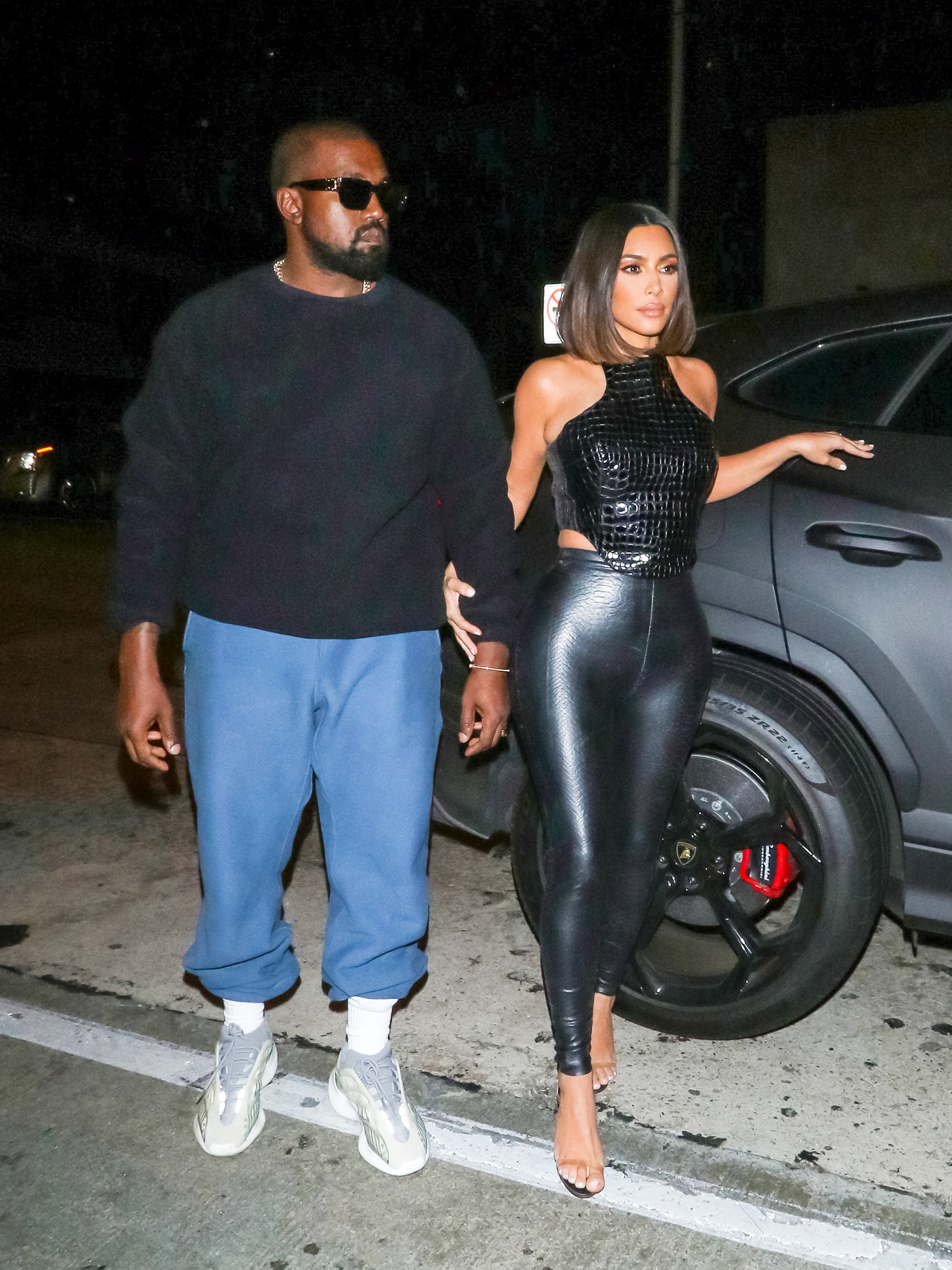 Kim Kardashian Black Leather Outfit LA July 2019